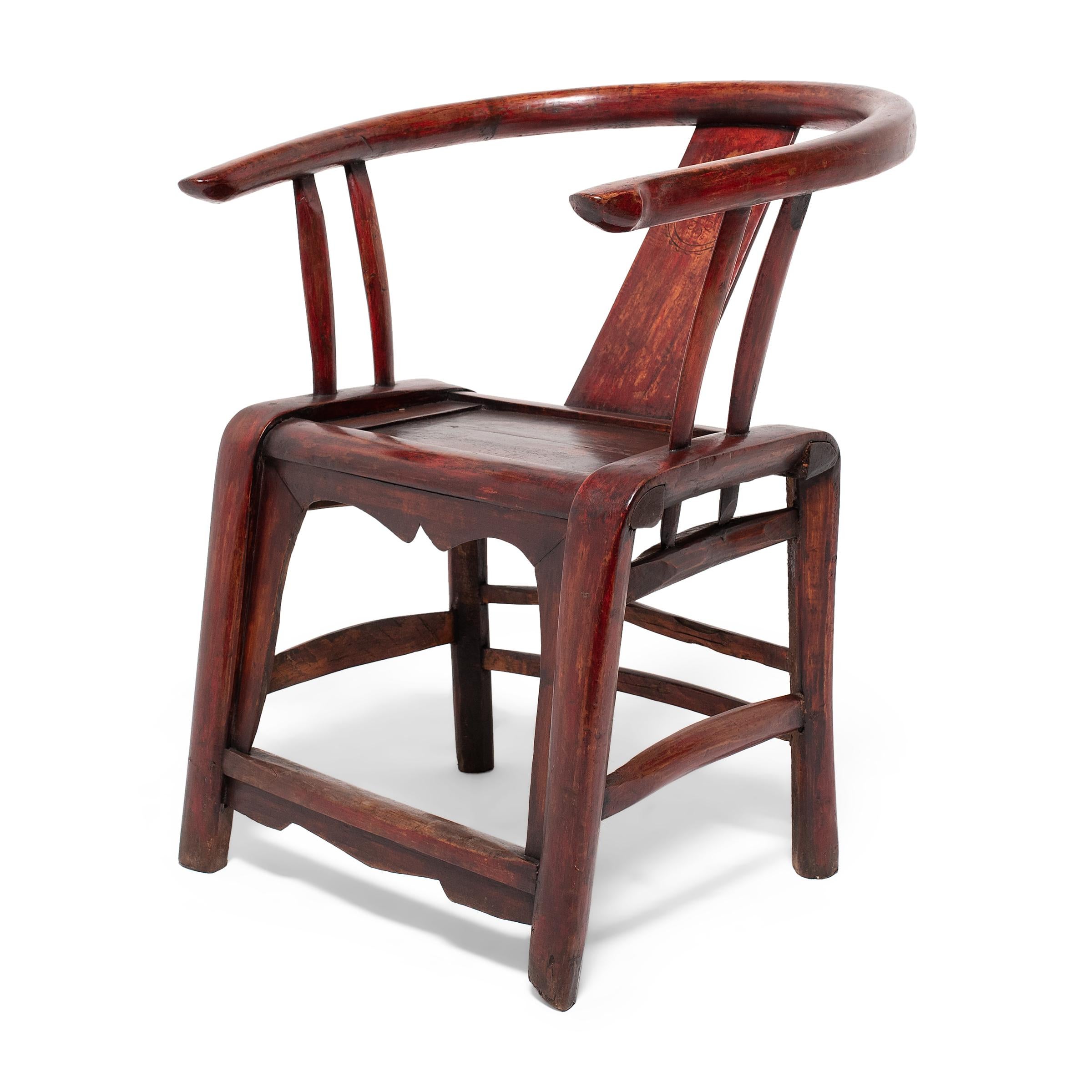 Chinesischer Rotlack-Stuhl mit runder Rückenlehne, um 1850 (Qing-Dynastie) im Angebot