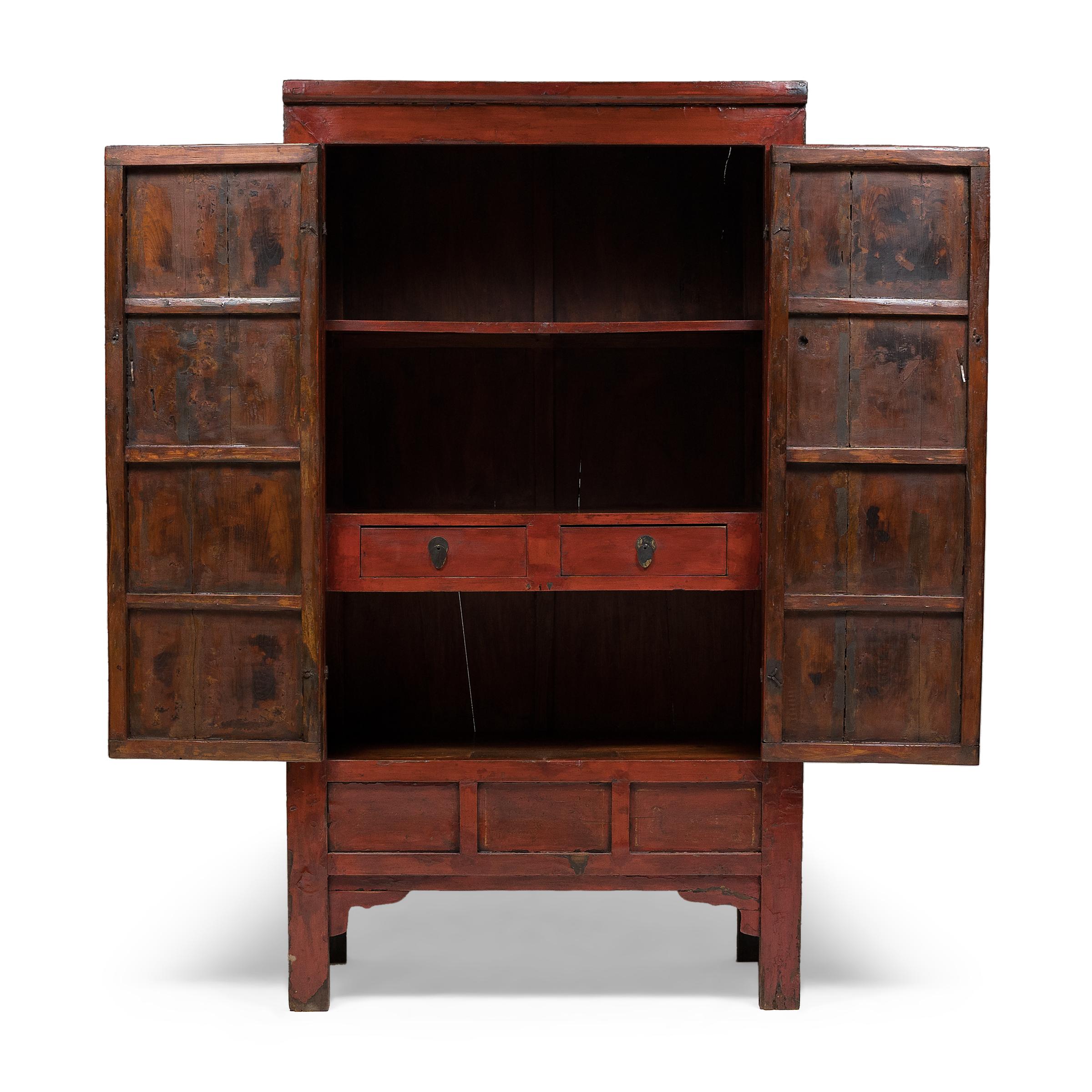 Lacquered Chinese Red Lacquer Scholars' Cabinet, circa 1850 For Sale