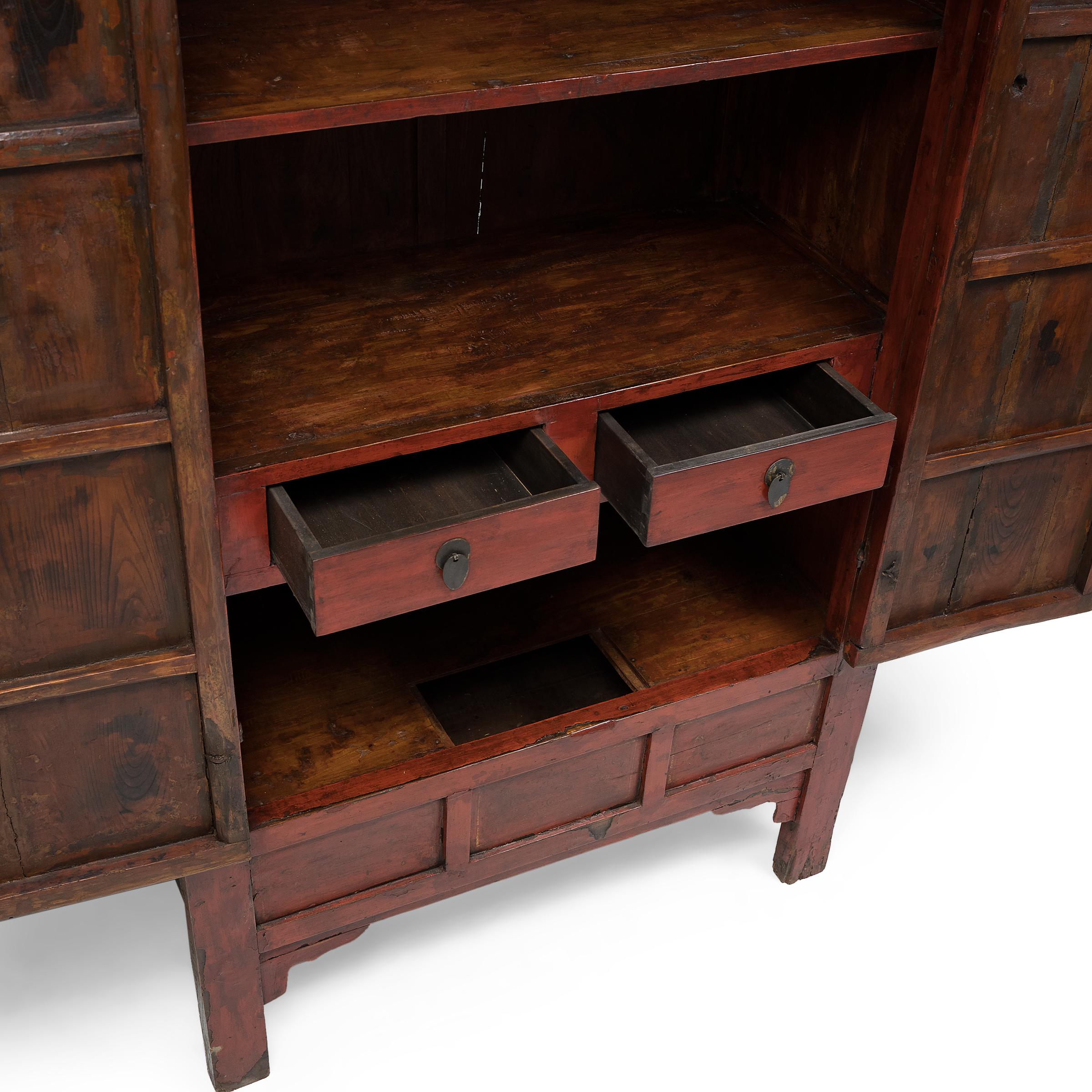 19th Century Chinese Red Lacquer Scholars' Cabinet, circa 1850 For Sale
