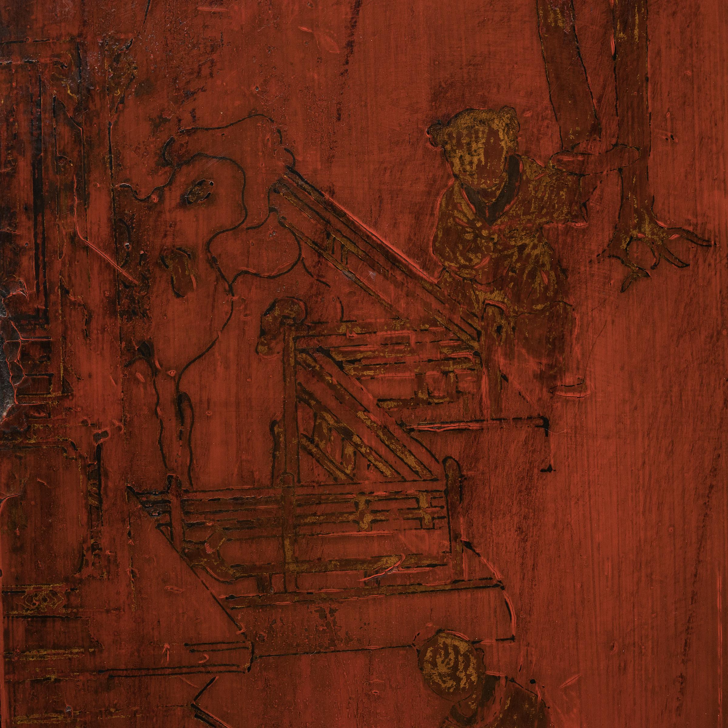 Laqué Meuble de rangement d'écoliers en laque rouge chinoise, vers 1850 en vente