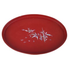 Chinese Red Lacquer Serving Tray with Mother of Pearl Inlay