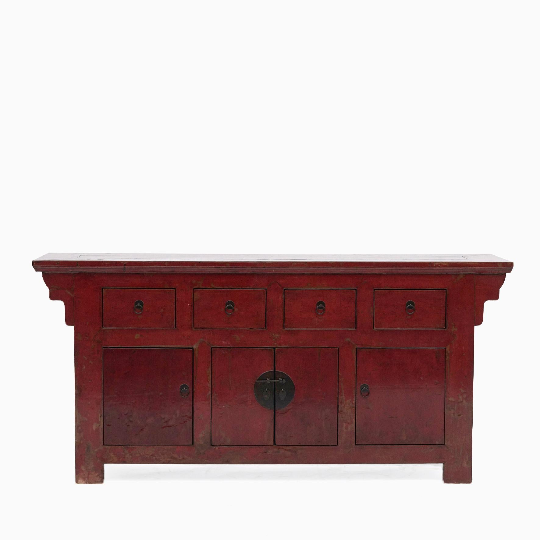 Qing Chinese Red Lacquer Sideboard