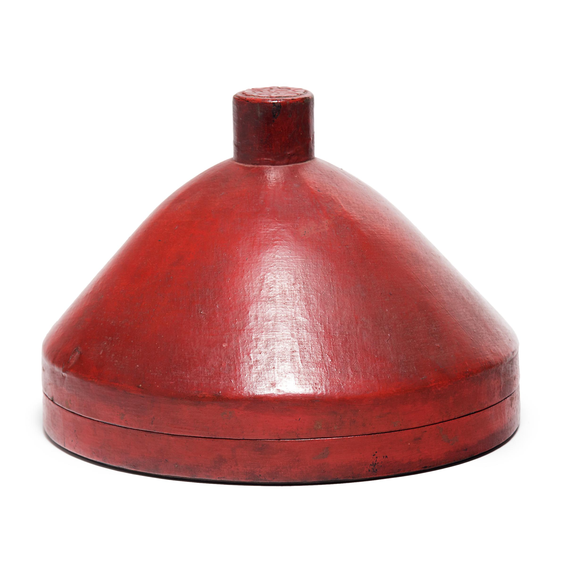 Lacquered Chinese Red Lacquer Summer Hat Box, circa 1850