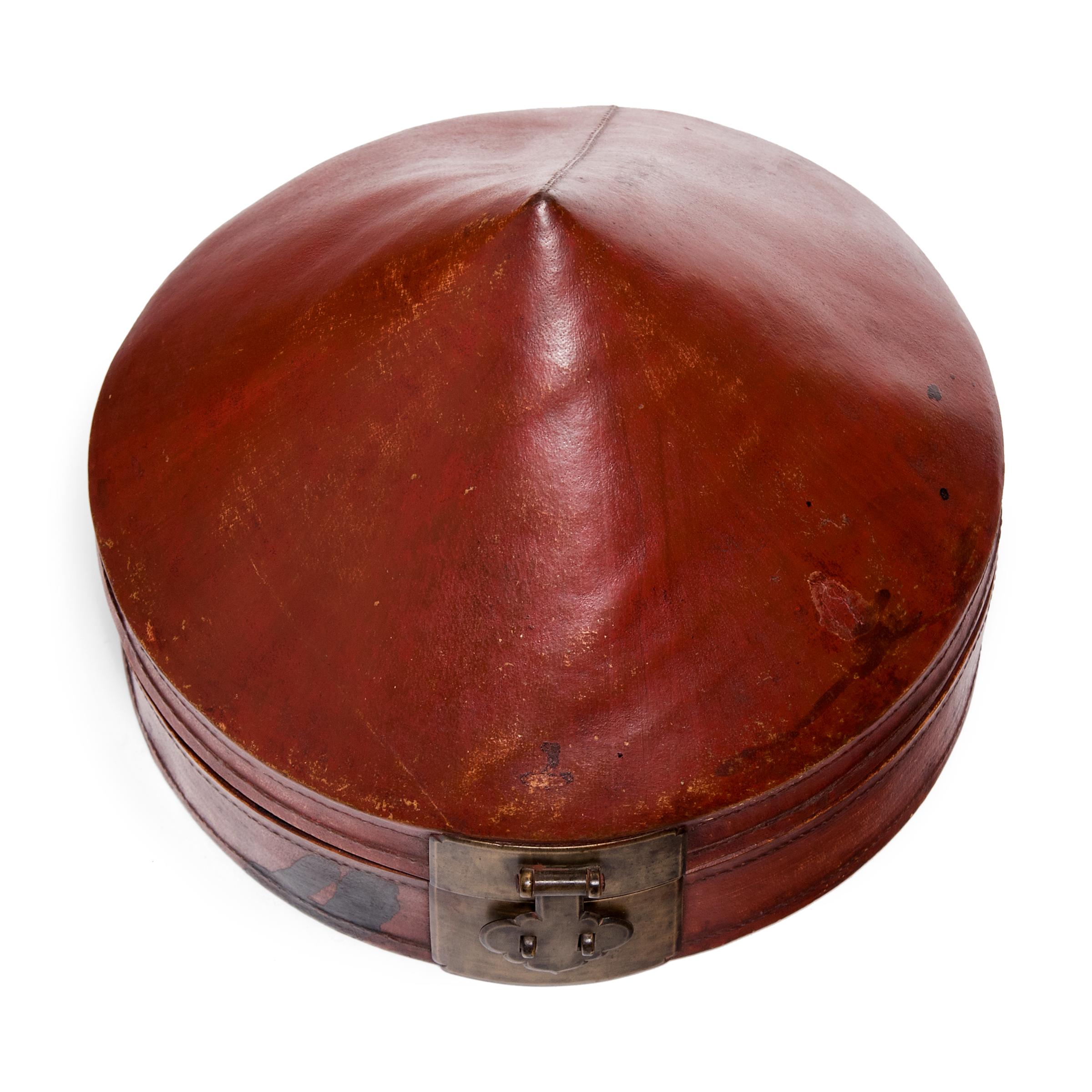 Lacquered Chinese Red Lacquer Summer Hat Box, circa 1850