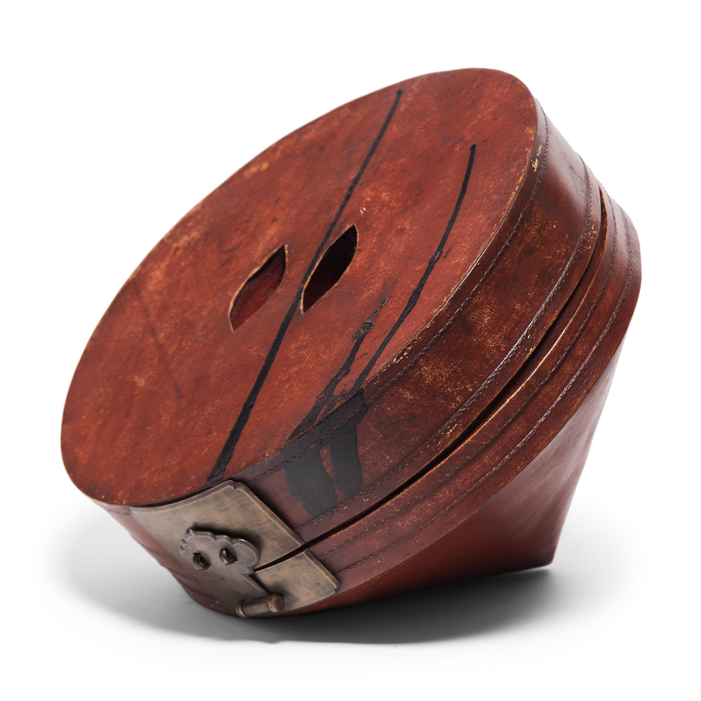Brass Chinese Red Lacquer Summer Hat Box, circa 1850