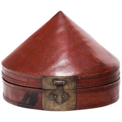 Antique Chinese Red Lacquer Summer Hat Box, circa 1850