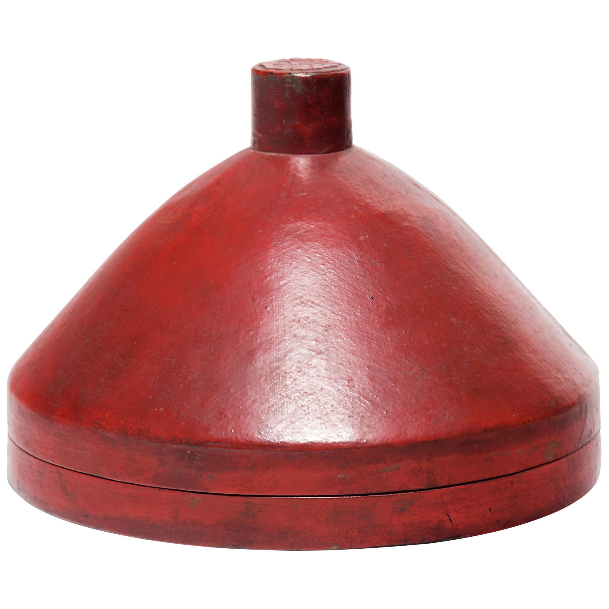 Chinese Red Lacquer Summer Hat Box, circa 1850
