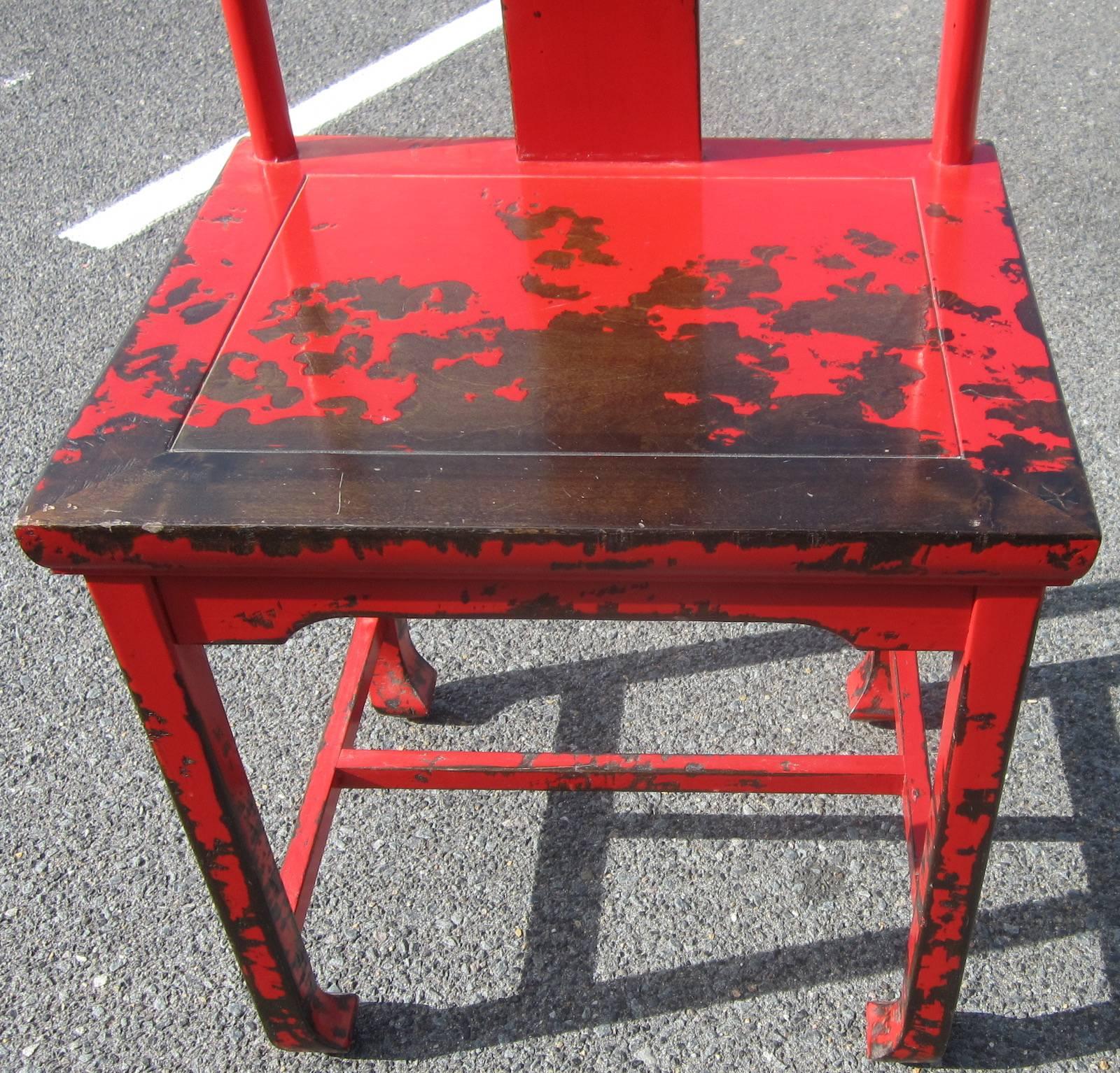 Chinoiserie Chinese Red Lacquer Tall Chair