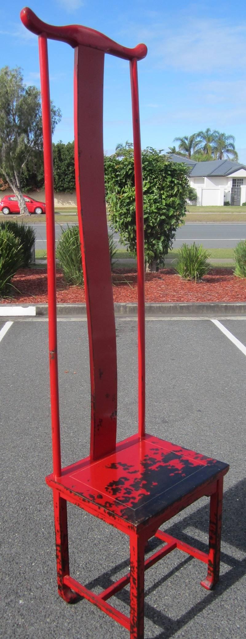 Chinese Red Lacquer Tall Chair In Good Condition In Paradise Point, Queensland