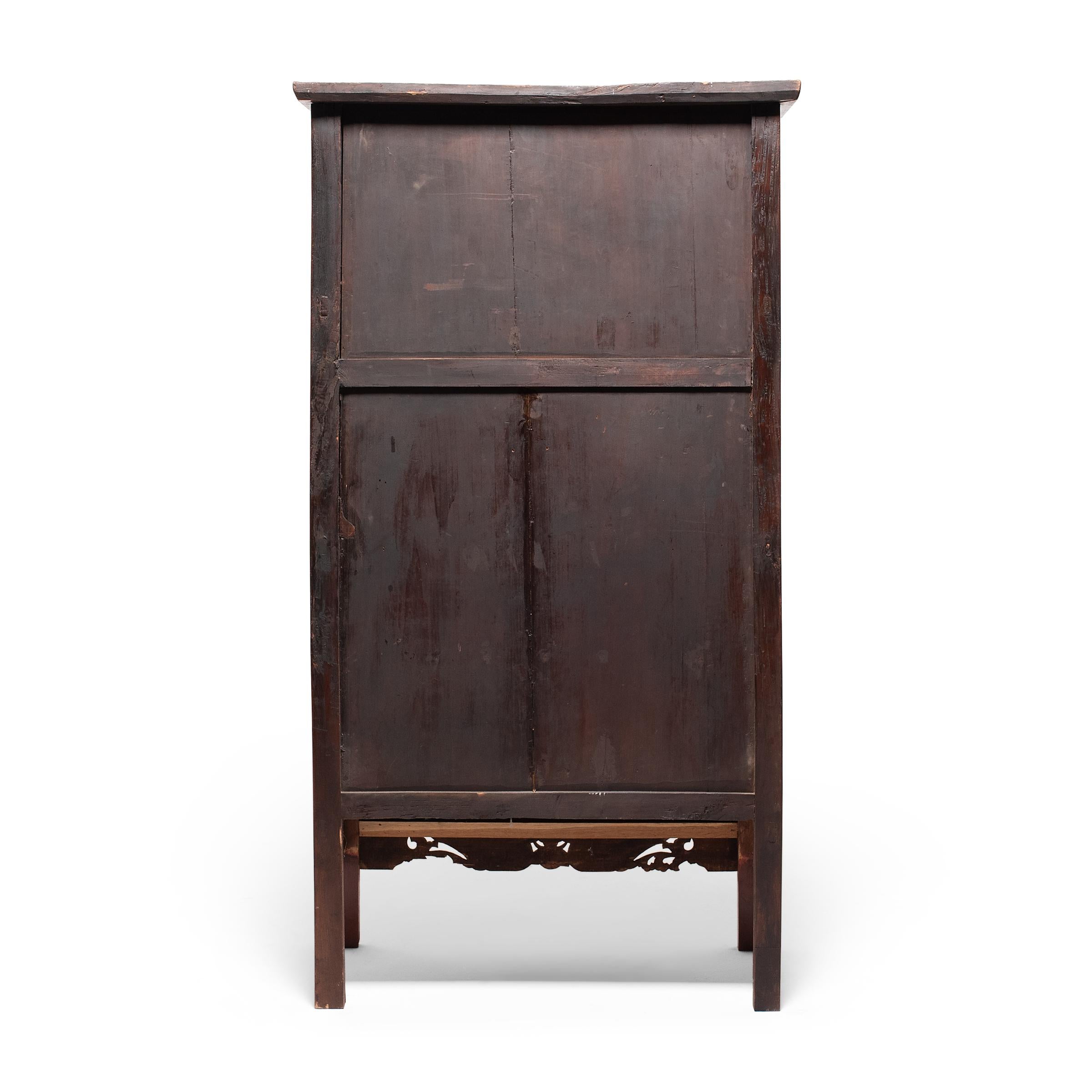 Qing Chinese Red Lacquer Tapered Cabinet, C. 1850 For Sale