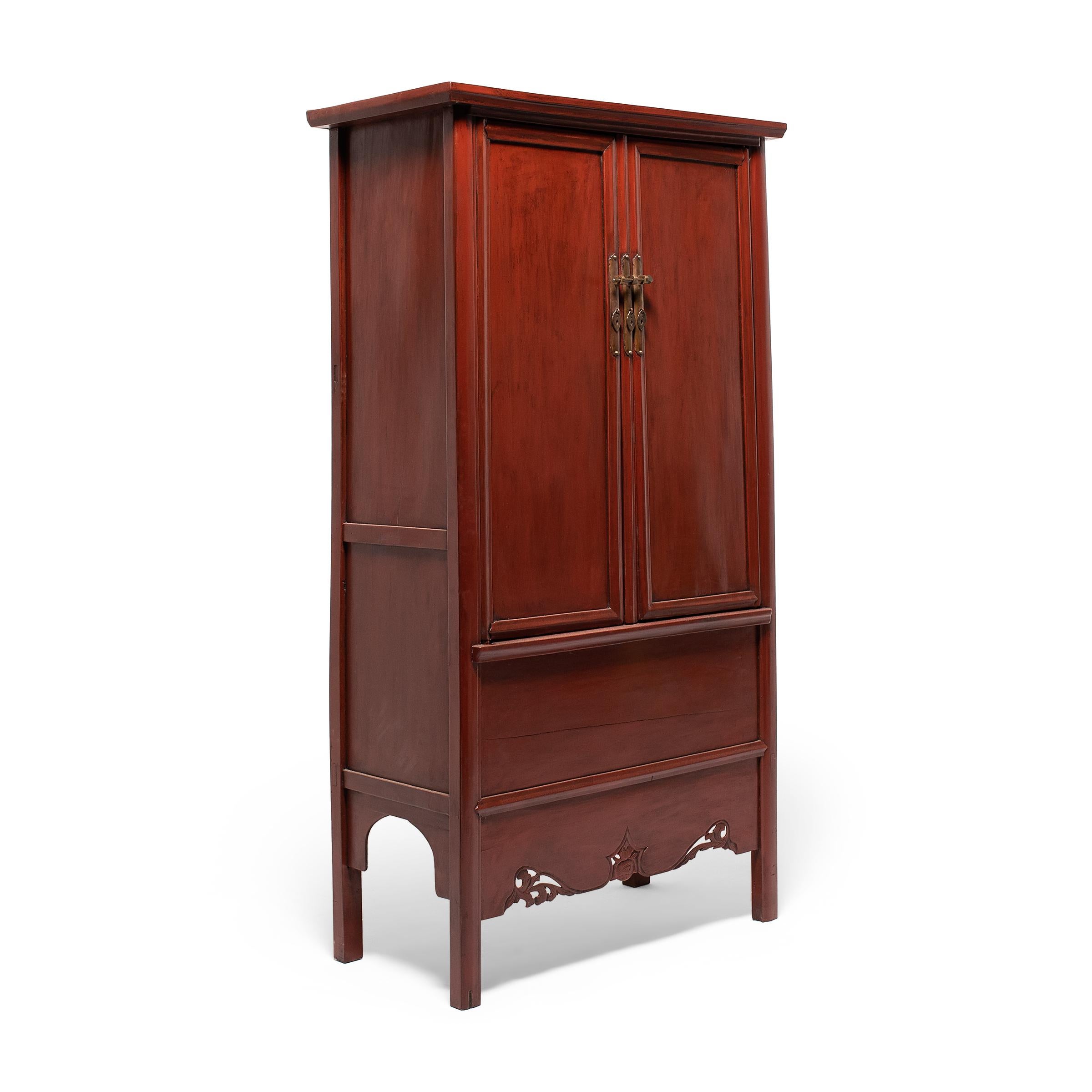 Lacquered Chinese Red Lacquer Tapered Cabinet, C. 1850 For Sale