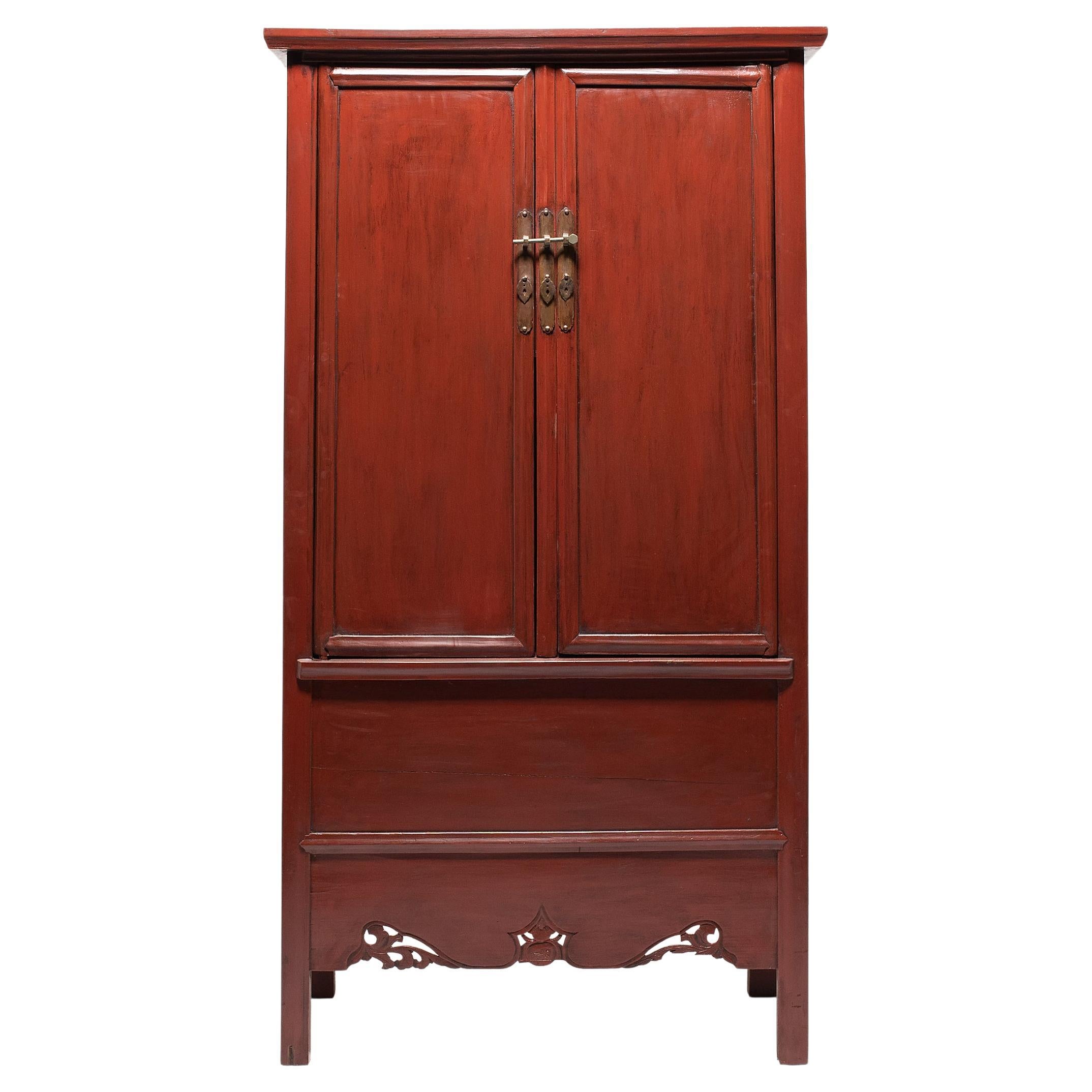 Chinese Red Lacquer Tapered Cabinet, C. 1850