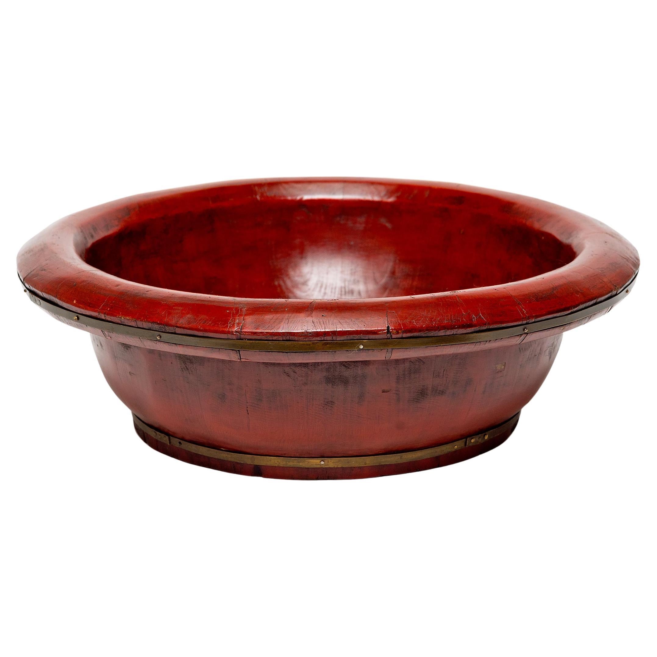 Chinese Red Lacquer Wash Basin, c. 1880