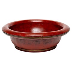 Antique Chinese Red Lacquer Wash Basin, c. 1880