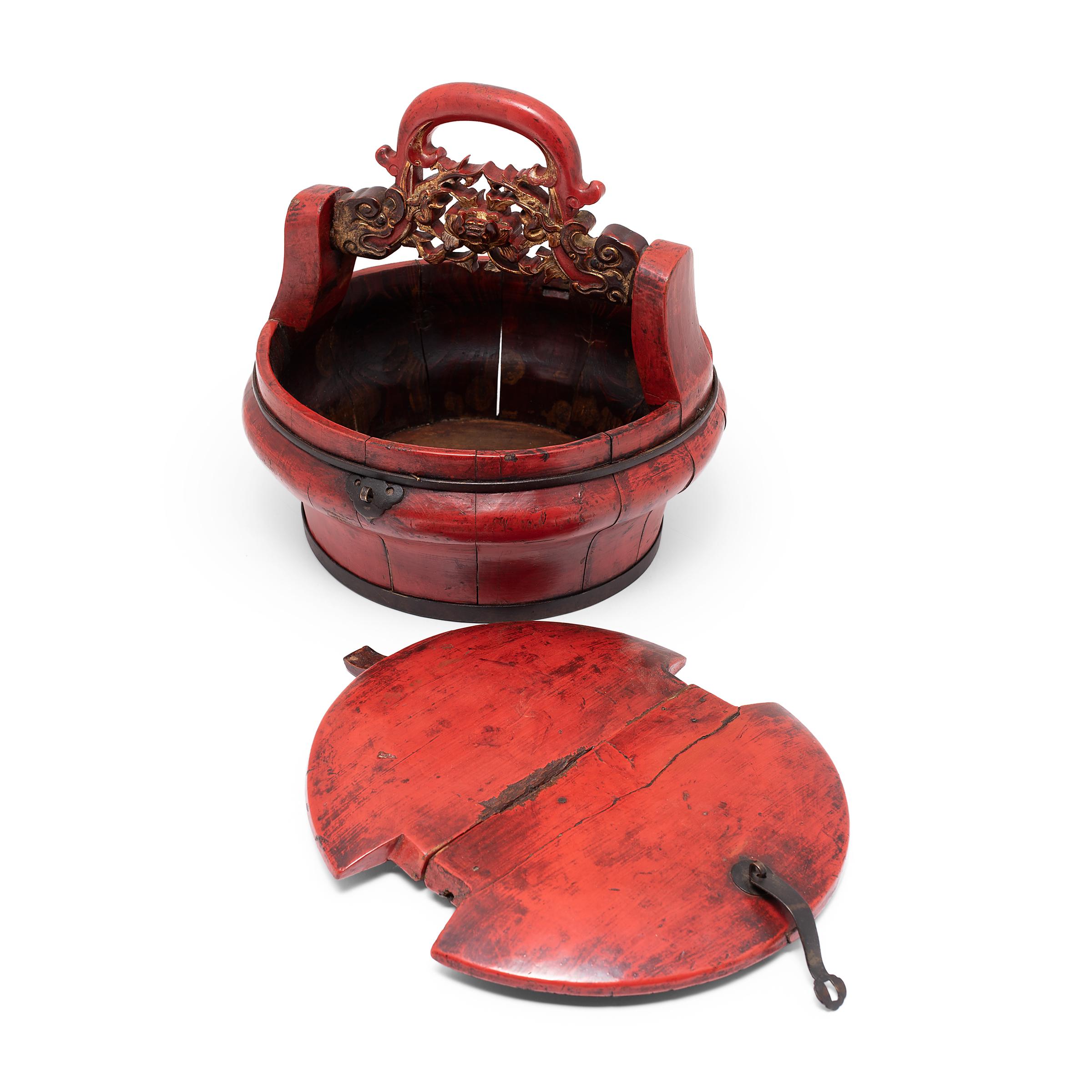 19th Century Chinese Red Lacquer Wedding Box, C. 1880