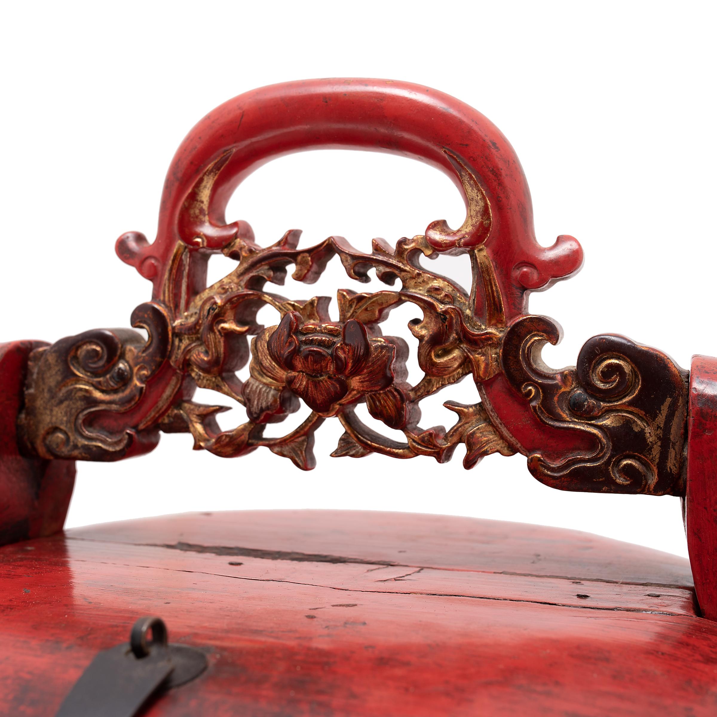 Elm Chinese Red Lacquer Wedding Box, C. 1880