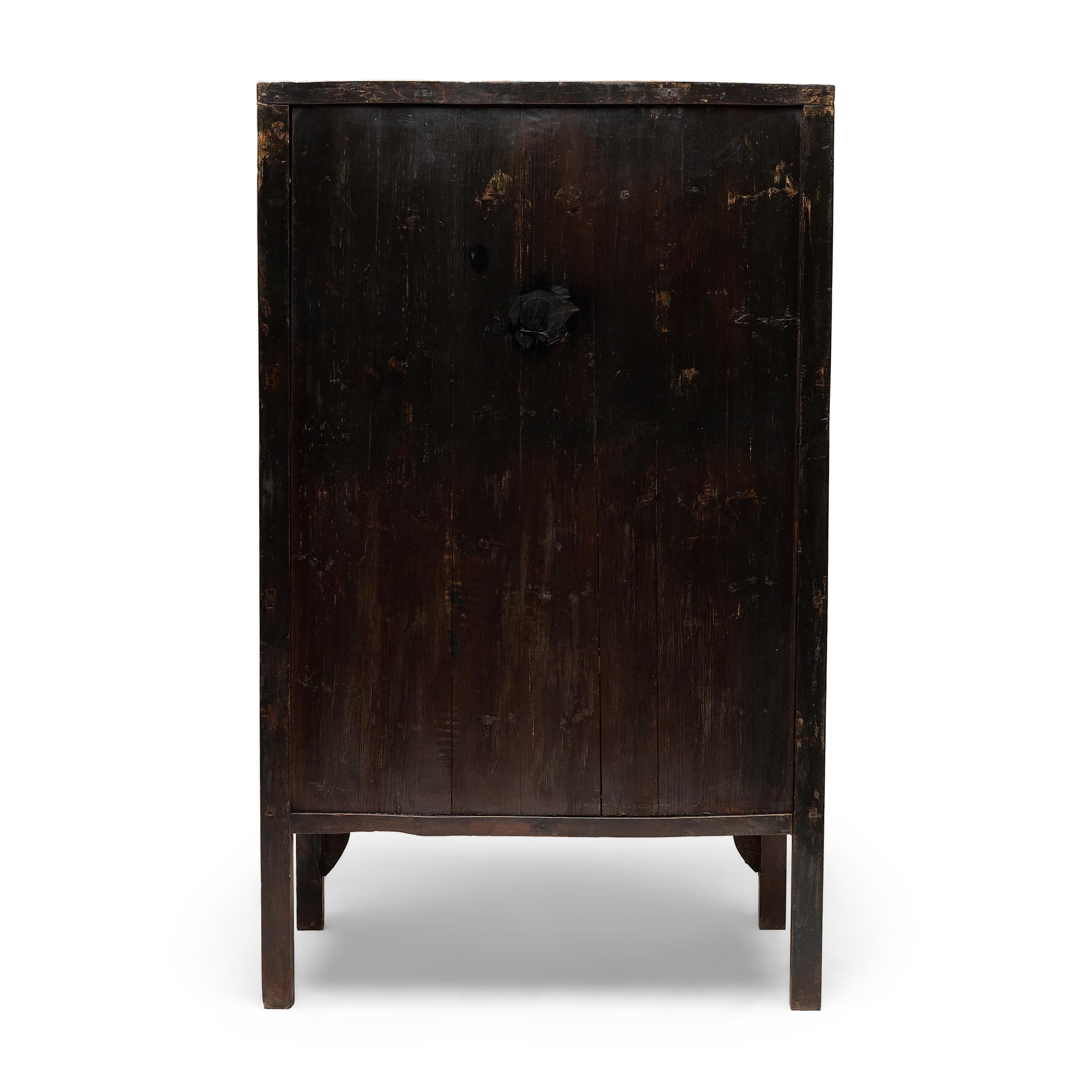 Chinese Red Lacquer Wedding Cabinet, c. 1850 In Fair Condition For Sale In Chicago, IL