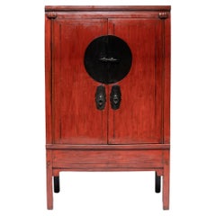 Antique Chinese Red Lacquer Wedding Cabinet, circa 1900