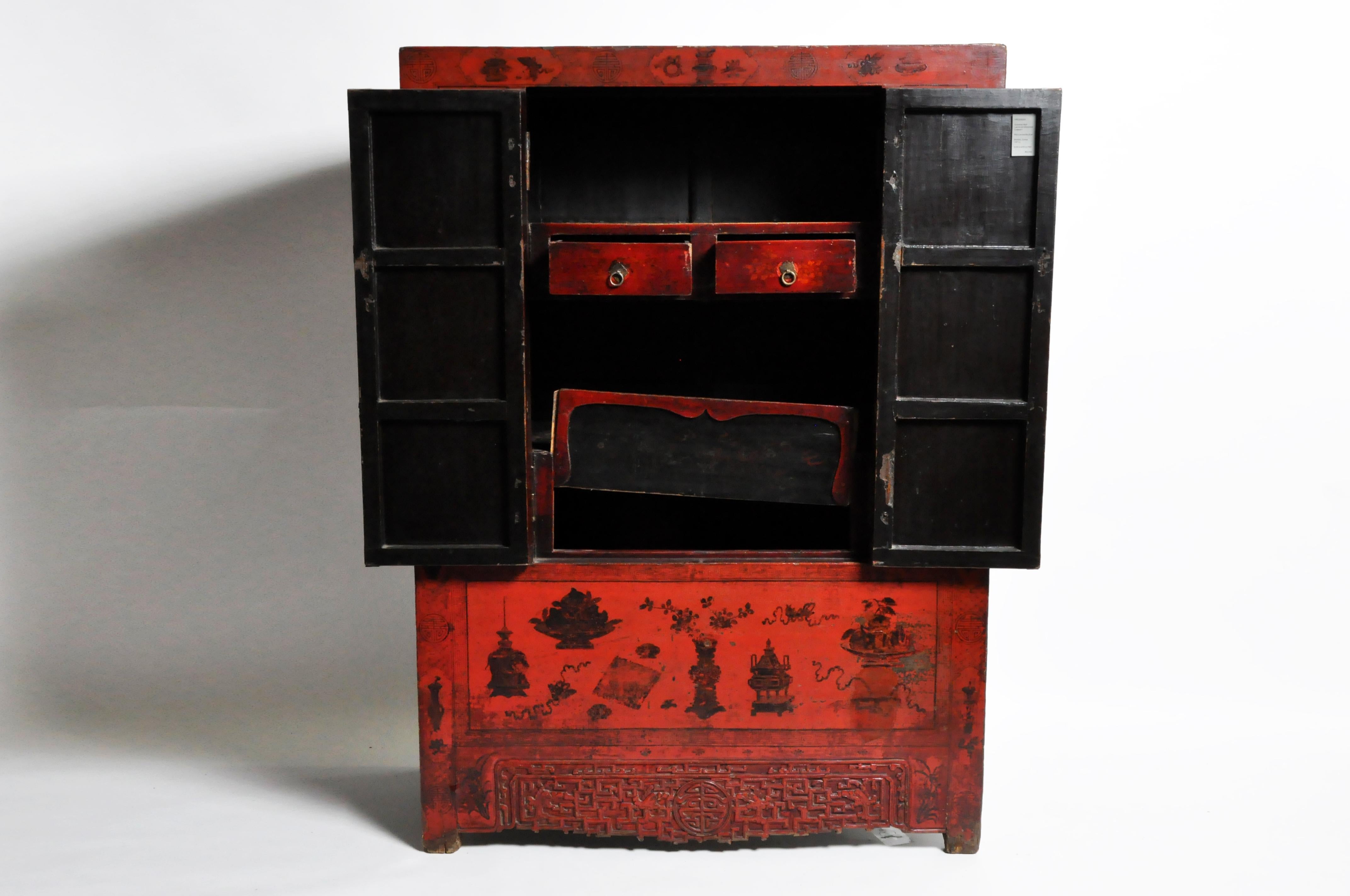 Chinese Red Lacquer Wedding Cabinet 7