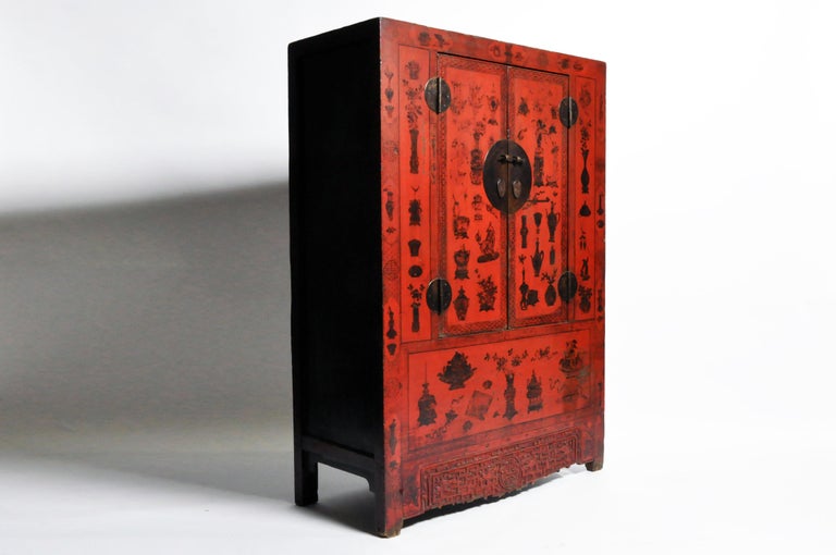 Chinese Red Lacquer Wedding Cabinet For Sale at 1stdibs
