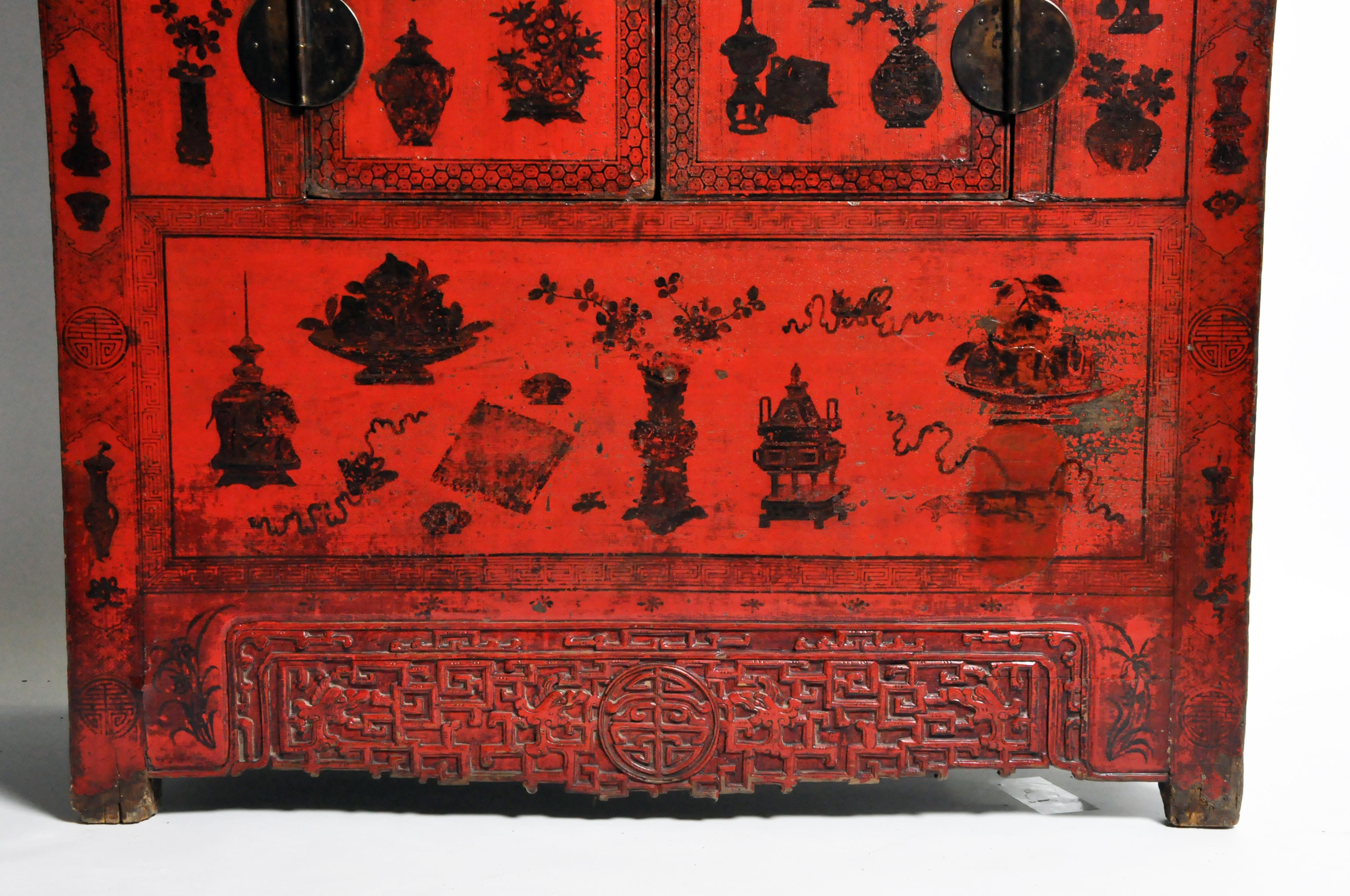 Qing Chinese Red Lacquer Wedding Cabinet