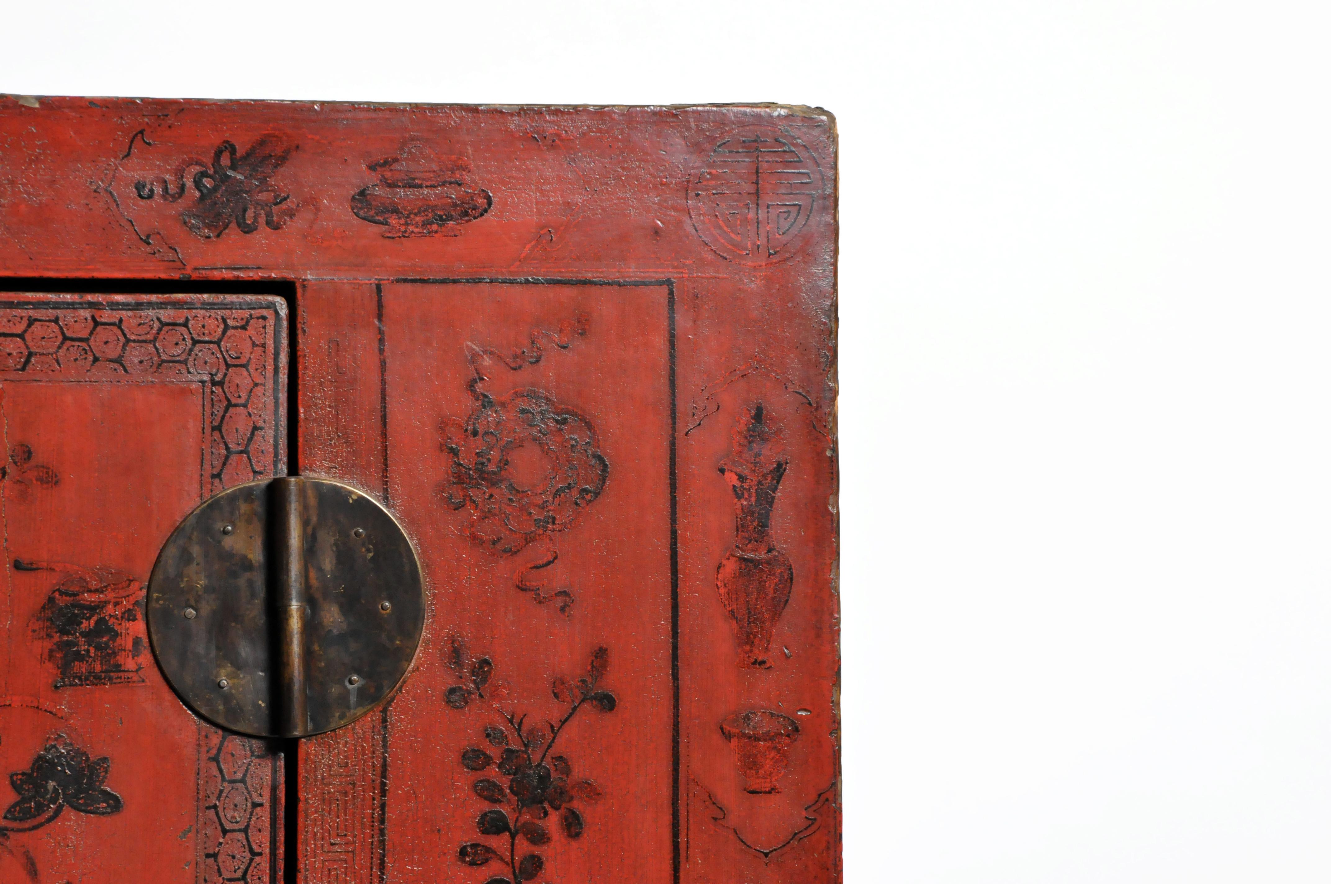 Elm Chinese Red Lacquer Wedding Cabinet
