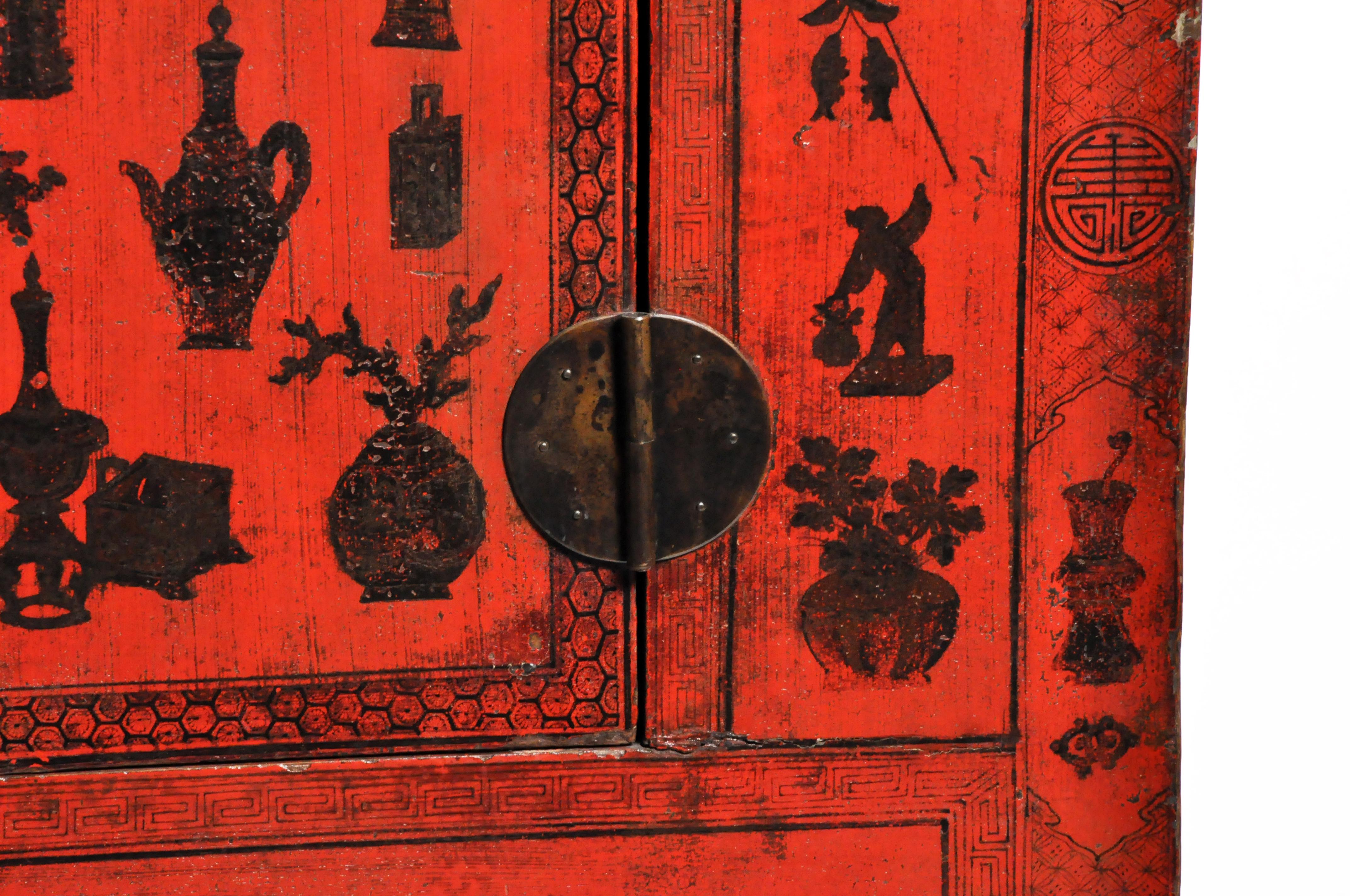 Chinese Red Lacquer Wedding Cabinet 1