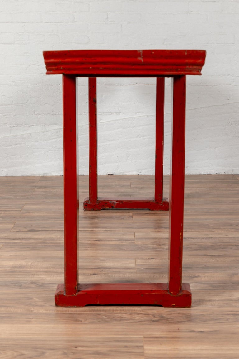 Overhung Console Table Chinese Red Lacquer Wooden Altar Console Table with Overhang Top at 1stDibs