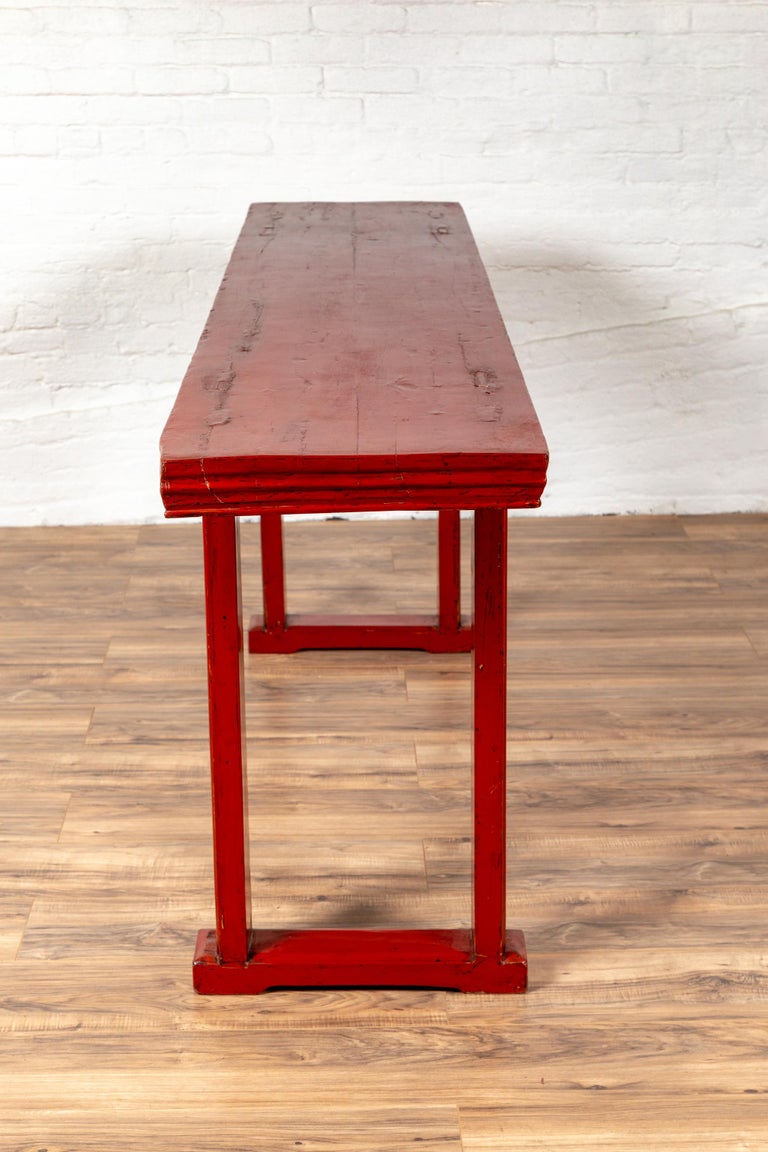 Overhung Console Table Chinese Red Lacquer Wooden Altar Console Table with Overhang Top at 1stDibs