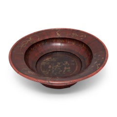 Chinese Red Lacquer Wooden Bowl, c. 1900