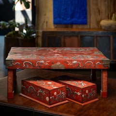 Chinese Red Lacquer Writing Set with Twin Dragons, c. 1900