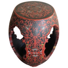 Chinese Red Lacquered Barrel Form Garden Stool