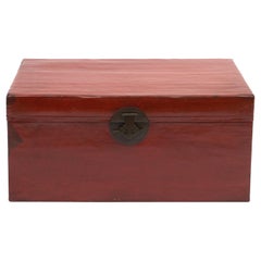Antique Chinese Red Lacquered Blanket Chest with Iron Hardware