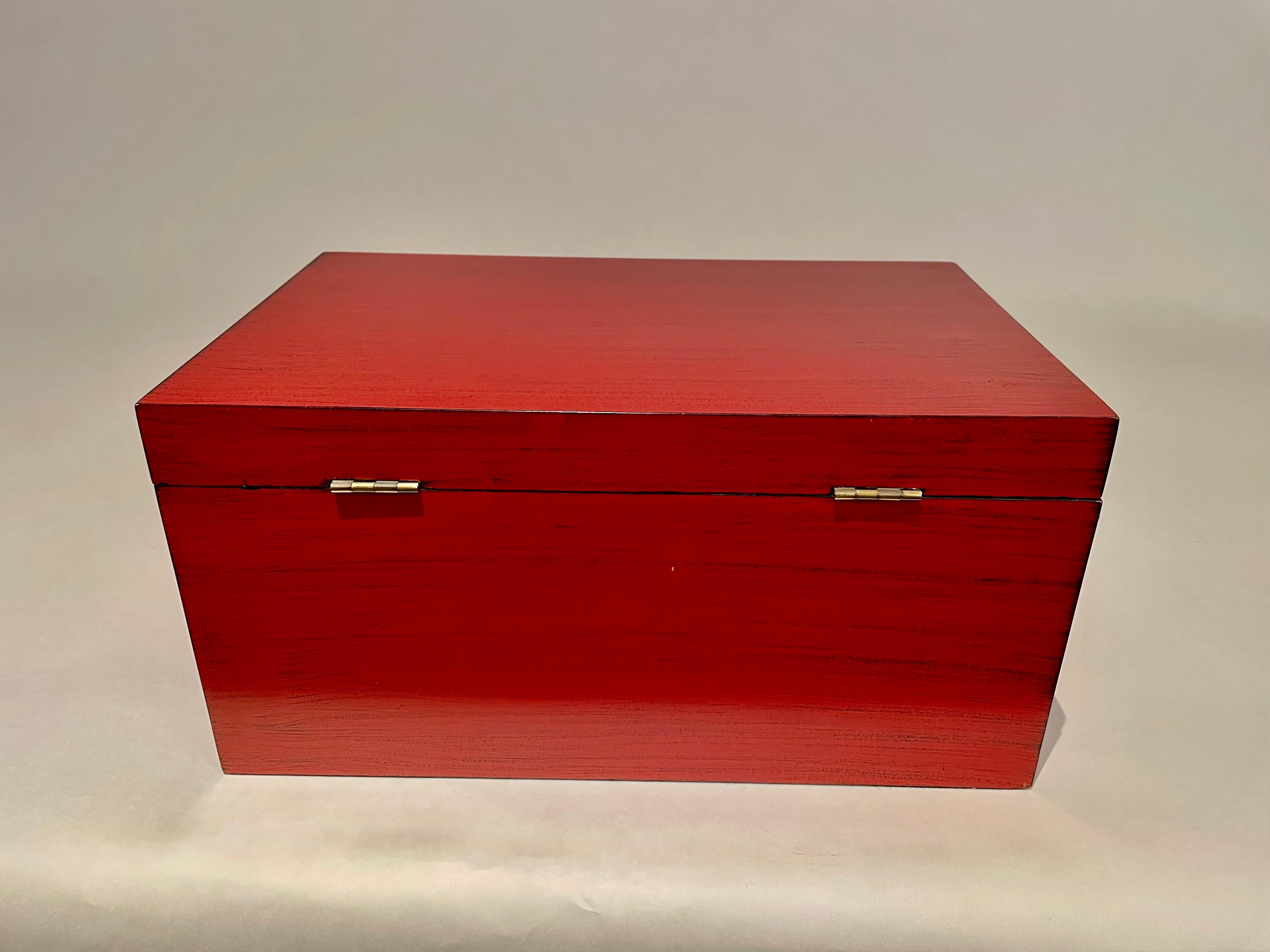 Chinese Red Lacquered Box With Brass Mounts, Mid 20th Century For Sale 9