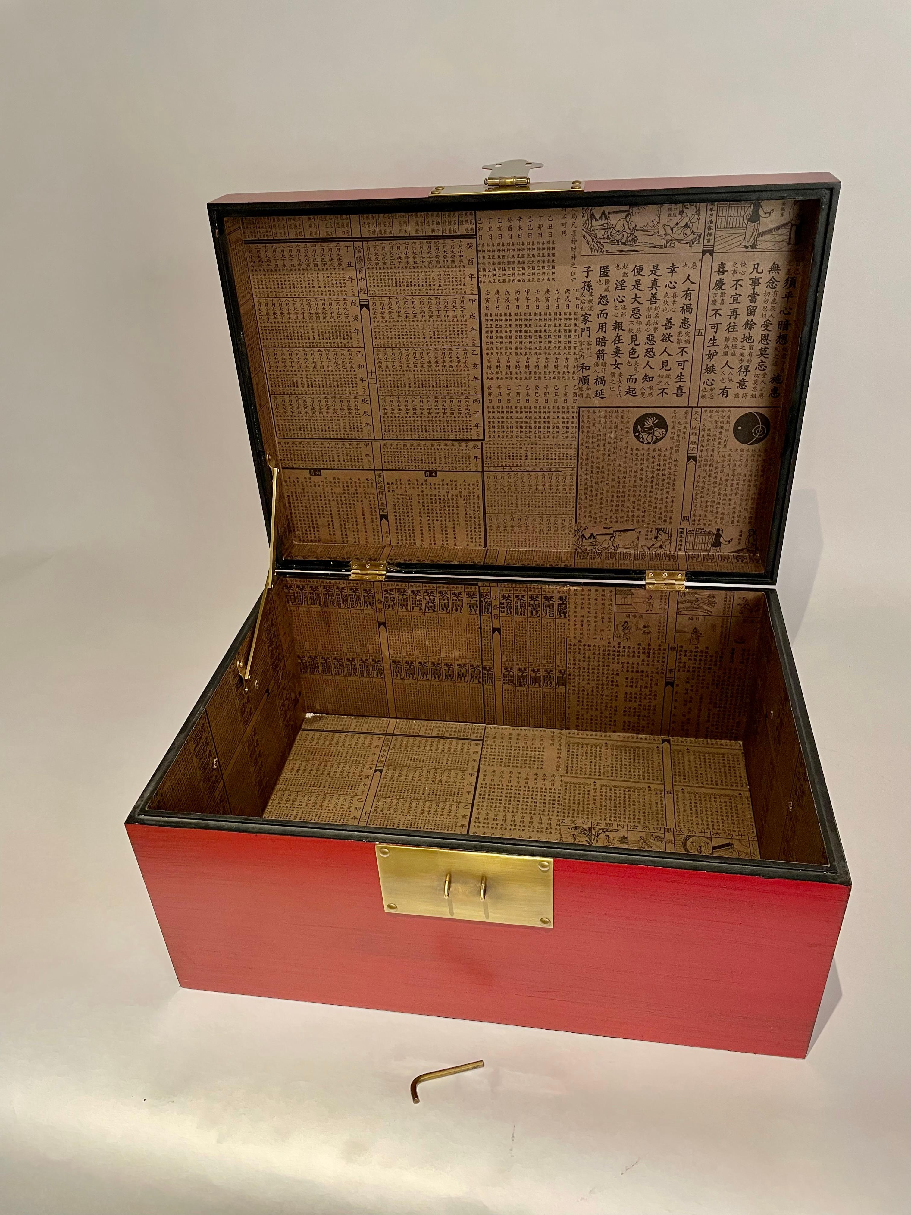 Chinese Red Lacquered Box With Brass Mounts, Mid 20th Century For Sale 10