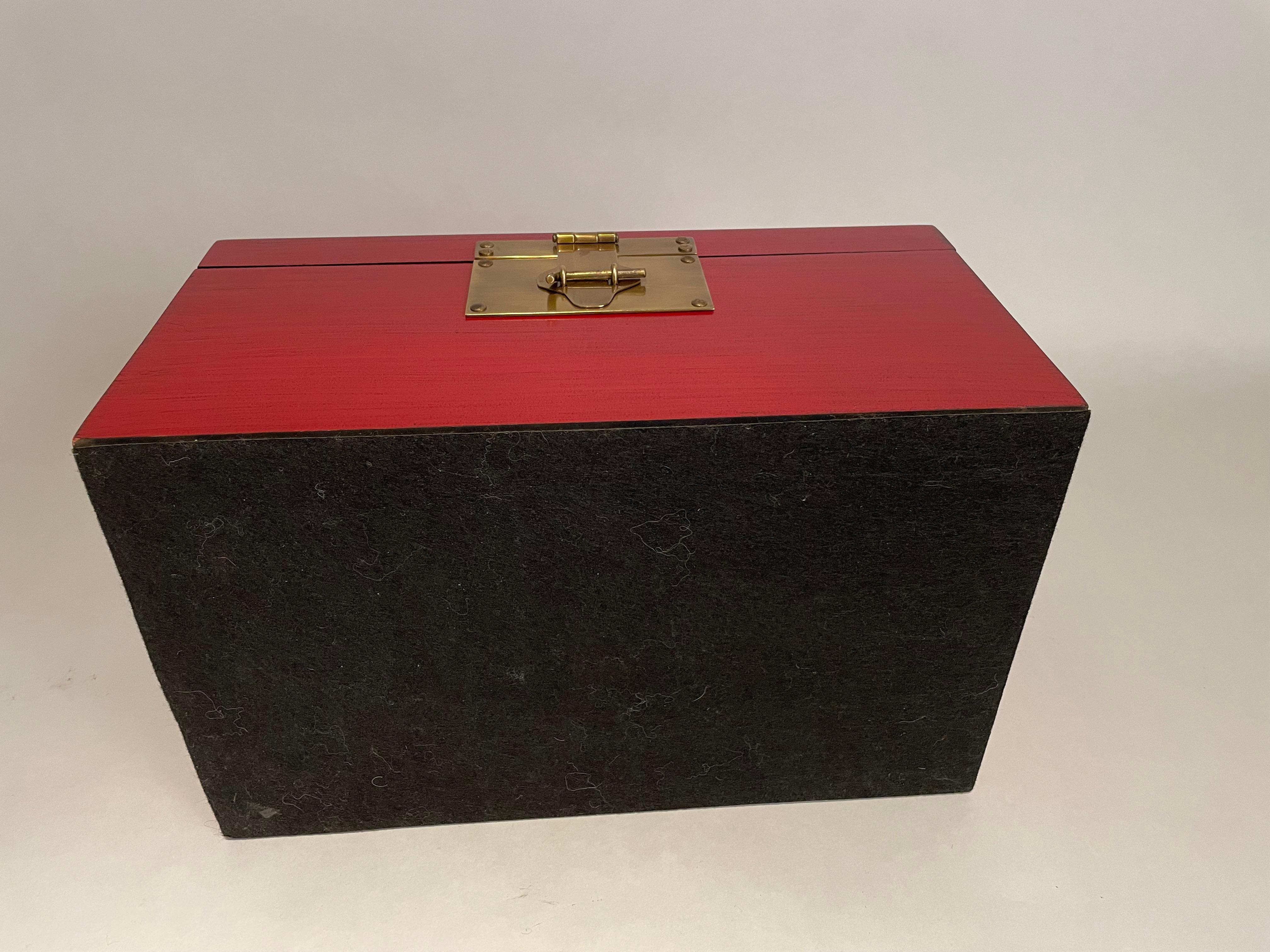 Chinese Red Lacquered Box With Brass Mounts, Mid 20th Century For Sale 13