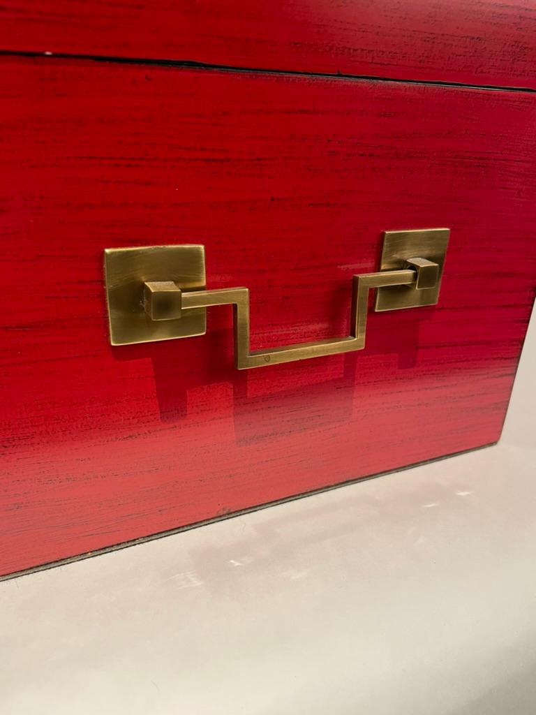 Chinese Export Chinese Red Lacquered Box With Brass Mounts, Mid 20th Century For Sale
