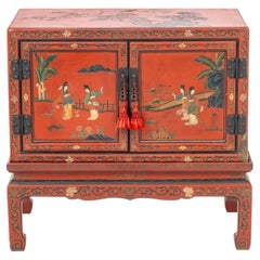 Chinese Red Lacquered Cabinet on Stand