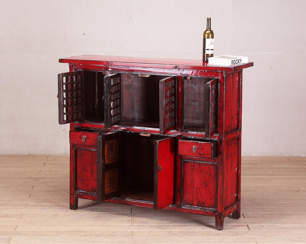 Chinese Red-Lacquered Cabinet with Two Drawers and Restoration In Good Condition In Chicago, IL