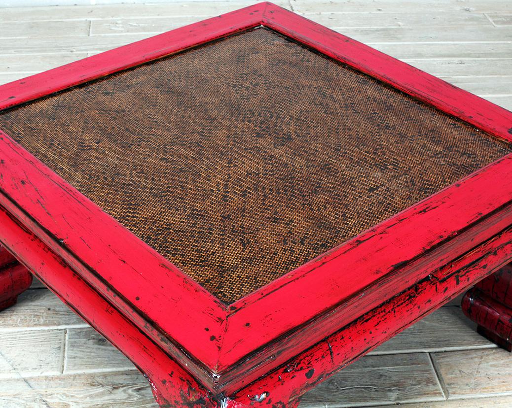 Chinese Red-Lacquered Coffee Table with Restoration  In Good Condition In Chicago, IL