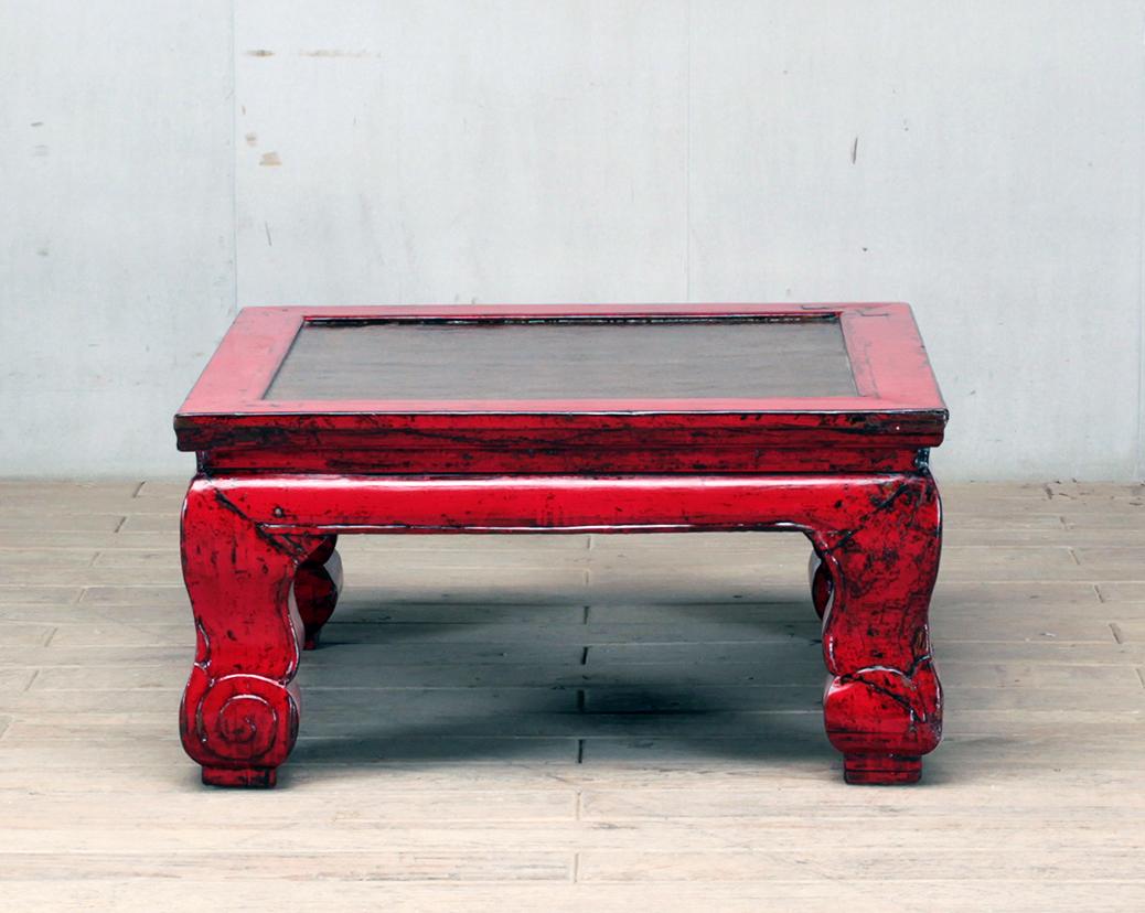 Reclaimed Wood Chinese Red-Lacquered Coffee Table with Restoration 