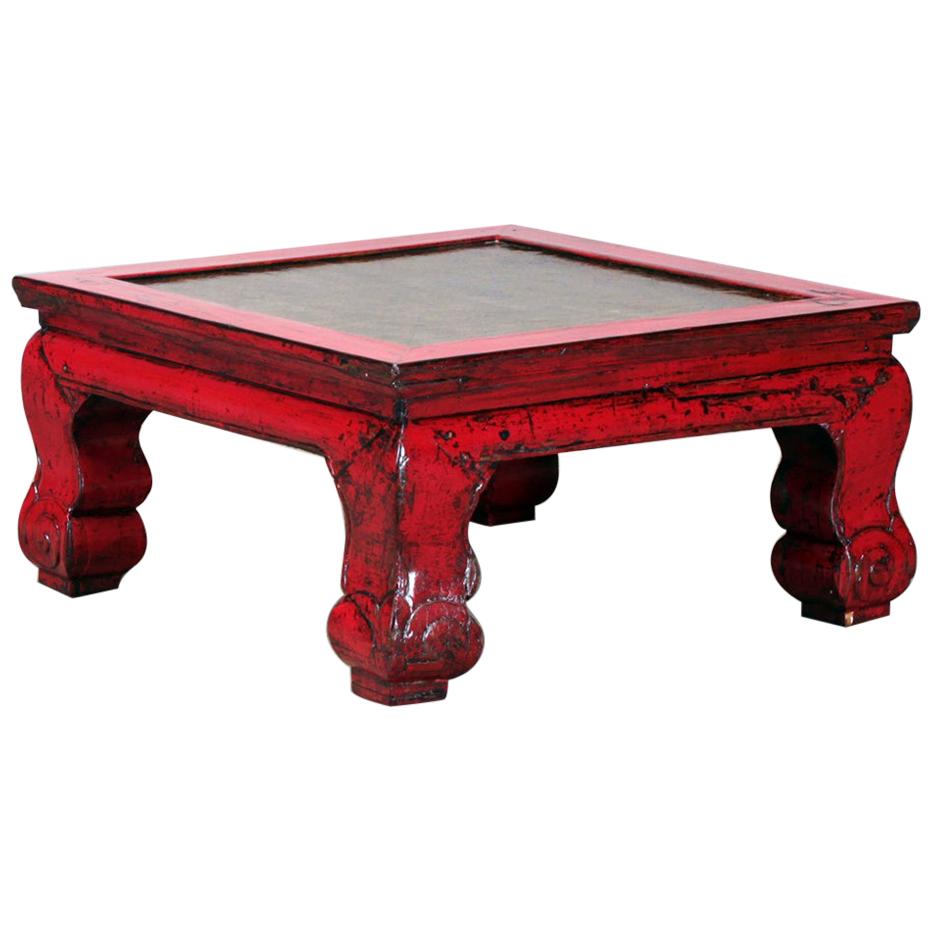 Chinese Red-Lacquered Coffee Table with Restoration  For Sale