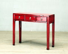 Chinese Red-Lacquered Console Table with Three Drawers and Restoration