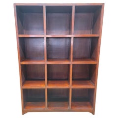 Vintage Chinese Red Lacquered Elmwood Cube Bookcase / Shelf