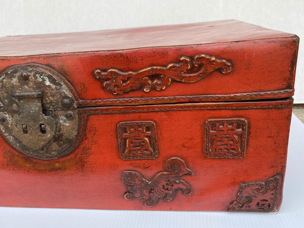Chinese Export Chinese Red Lacquered Leather Trunk