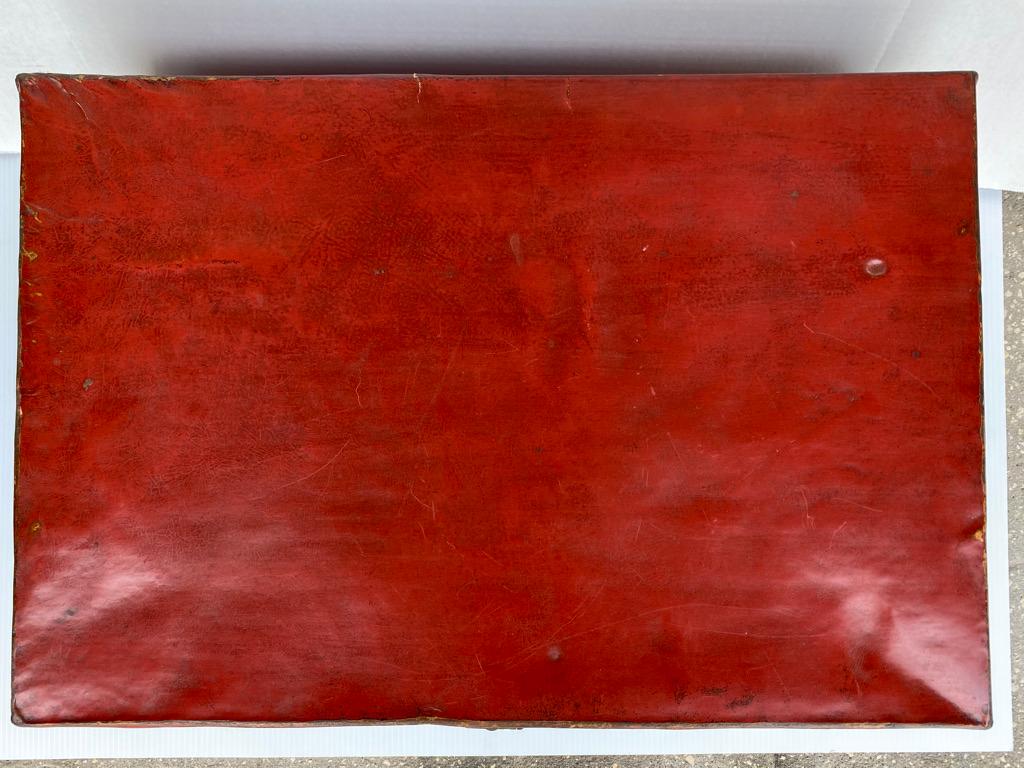 Chinese Red Lacquered Leather Trunk In Good Condition In Sarasota, FL