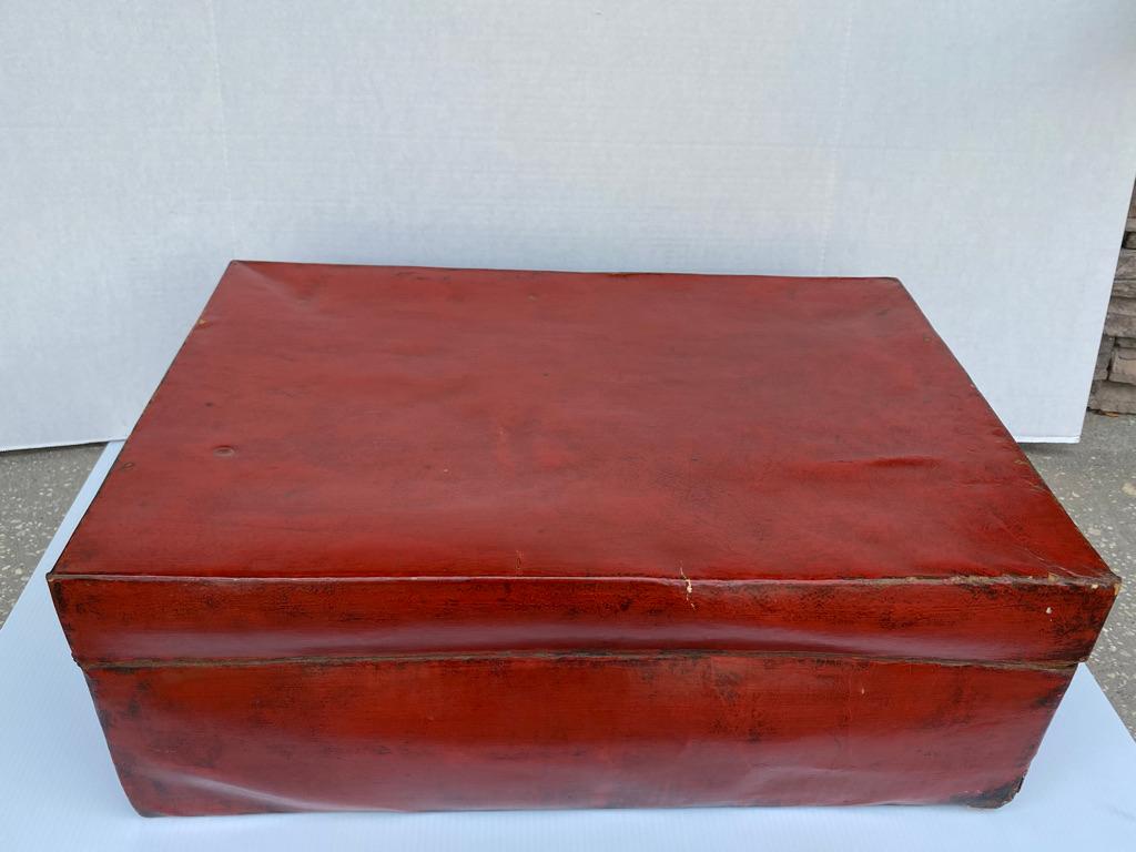 Chinese Red Lacquered Leather Trunk 2