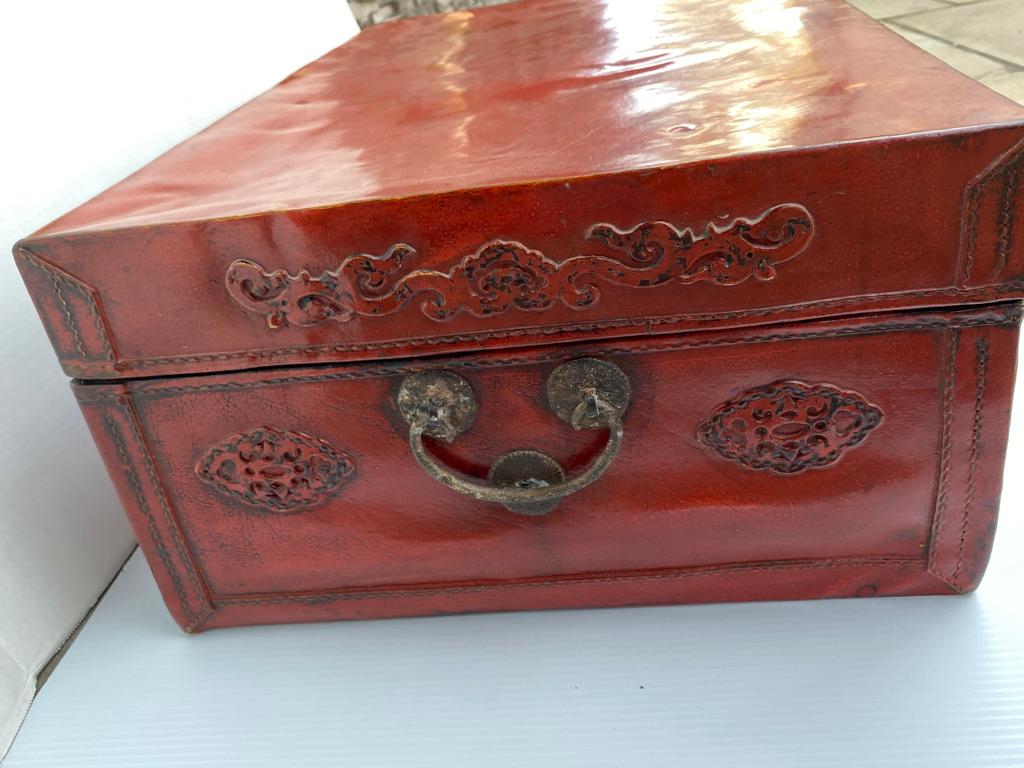 Chinese Red Lacquered Leather Trunk 3