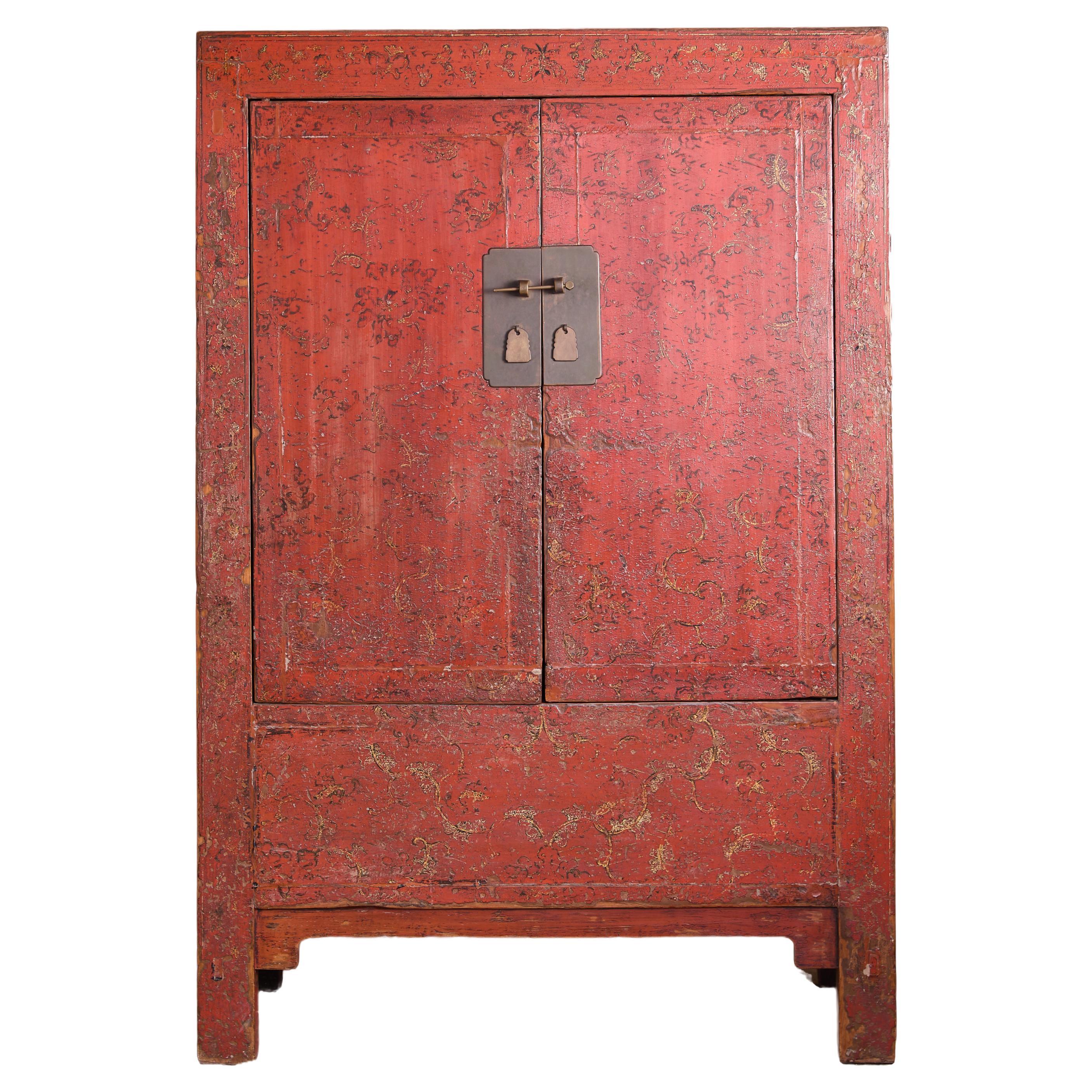 Chinese Red Lacquered Marriage Cabinet