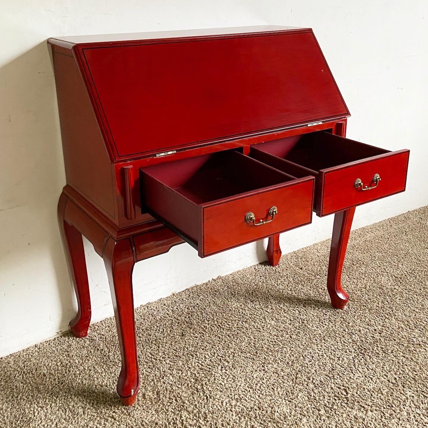 Chinese Red Lacquered Secretary Desk In Good Condition For Sale In Delray Beach, FL
